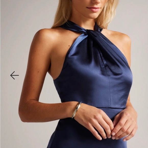 NWT- Ted Baker London - RENON Twist Neck Navy Midi dress. Size 3 (US 8) - Picture 3 of 6